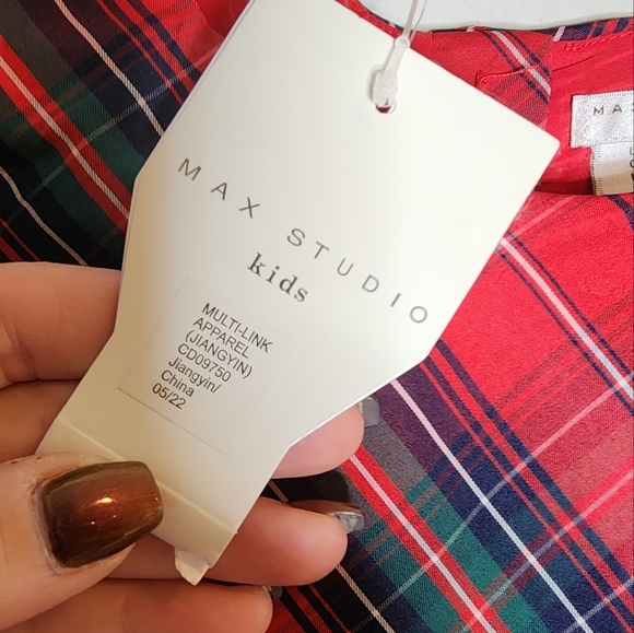 NWT Max Studio Kids Red Christmas Plaid Sateen Dress Velevt Bow Size 6 - Picture 9 of 12